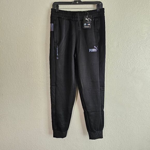 Puma BMW Race Pants Joggers Men's M Metal Energy Black Blue 536418-01 Fleece New